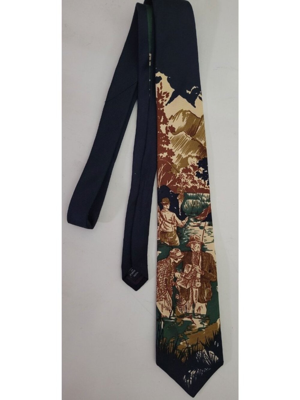 Vtg 1990s Lands End USA Made Silk Fly Fishing Outdoors Sportsman Tie Necktie